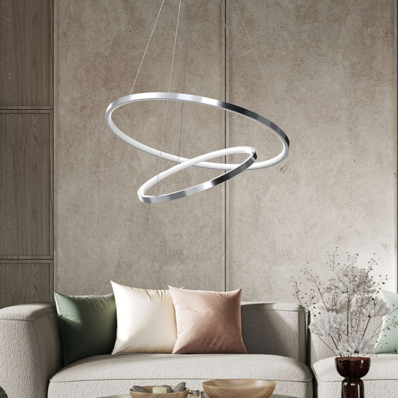 Lustra LED Suspendata Hoop Silver Premium 2 Segmente Reglabile Echivalent 300W