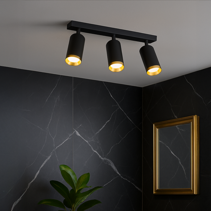 Lustra Mica Black & Gold Premium cu 3 Spoturi Reglabile