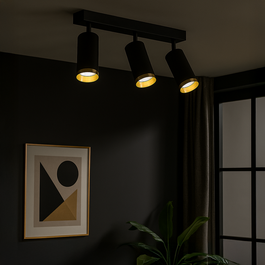 Lustra Mica Black & Gold Premium cu 3 Spoturi Reglabile