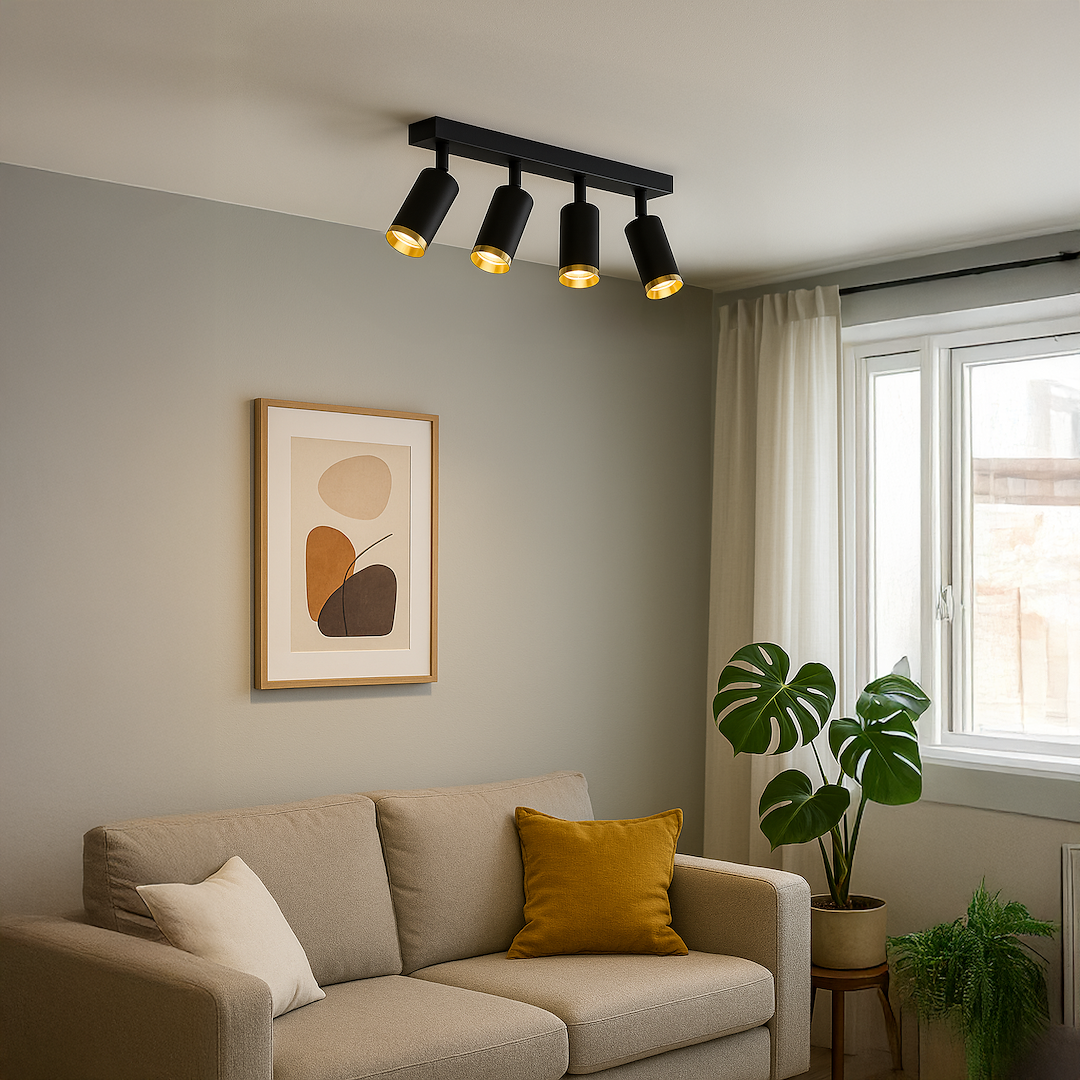 Lustra Mica Black & Gold Premium cu 4 Spoturi Reglabile