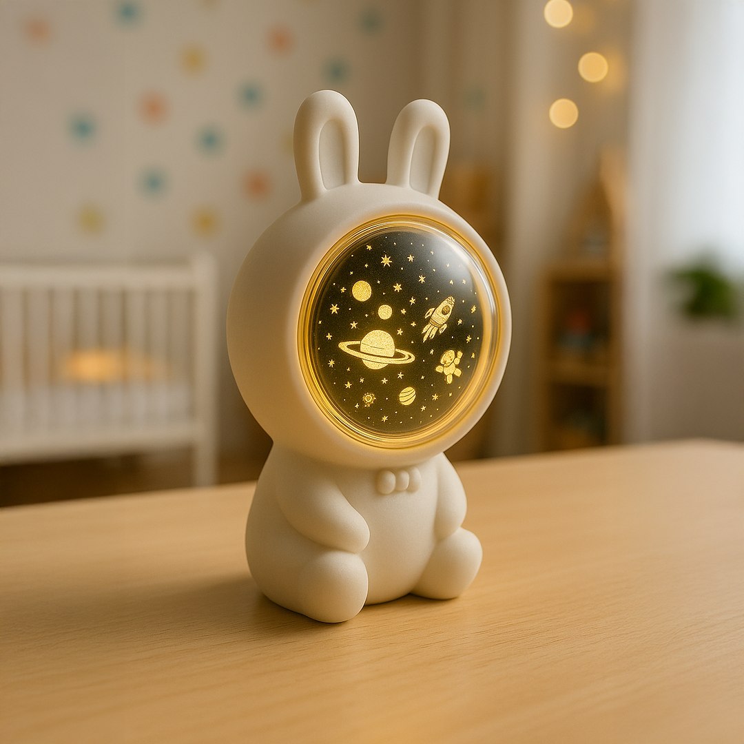 Lampa de Veghe Cosmonauta Portabila LED cu Proiectie Spatiala si Muzica