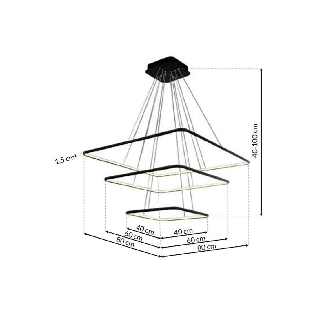 Lustra LED Suspendata Nix Black Premium cu 3 Segmente Reglabile Echivalent 800W