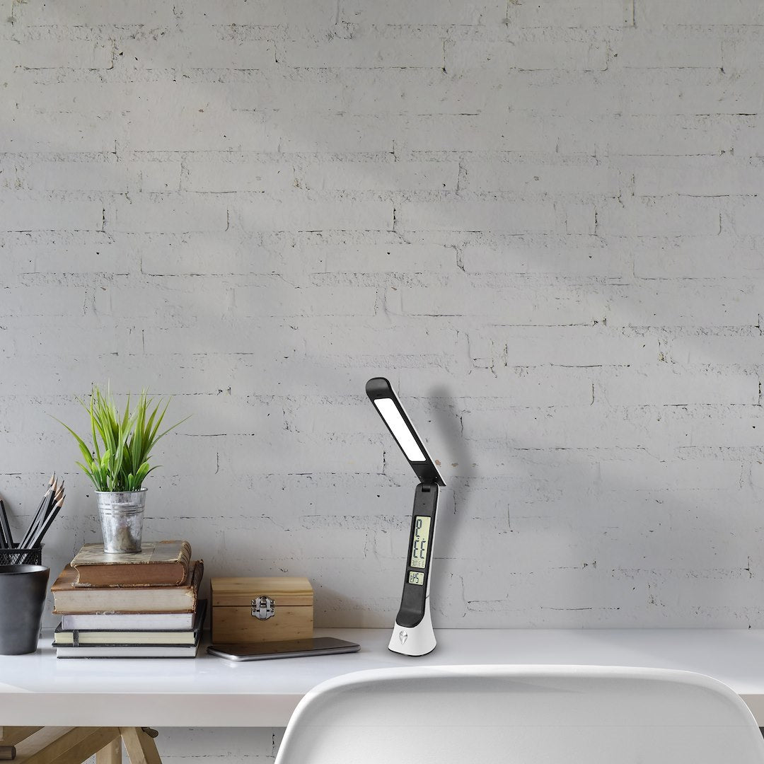 Lampa LED Birou Tori Black & White Premium Reglabila cu Ceas si Termometru