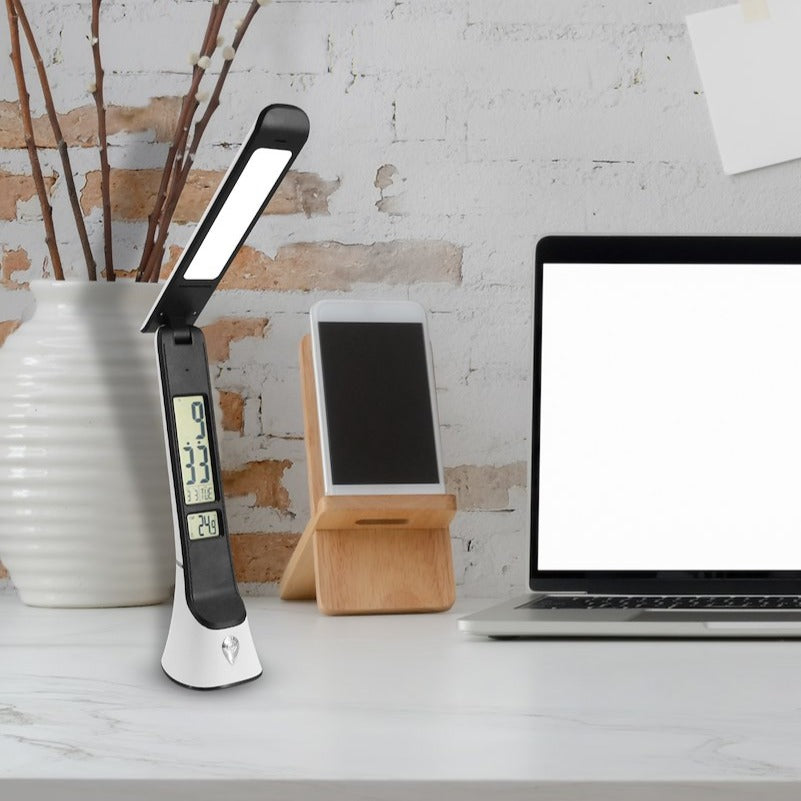 Lampa LED Birou Tori Black & White Premium Reglabila cu Ceas si Termometru