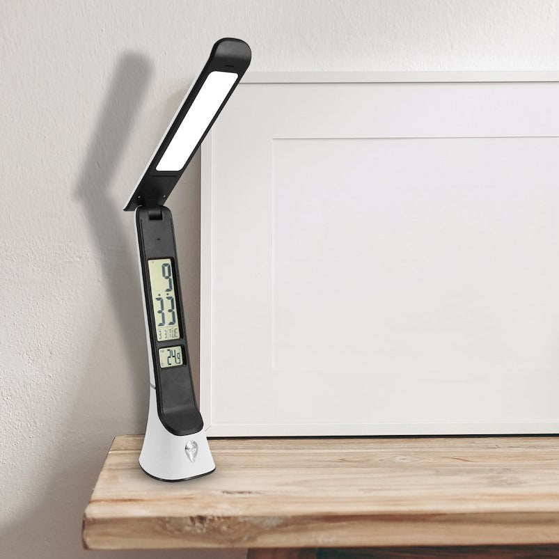 Lampa LED Birou Tori Black & White Premium Reglabila cu Ceas si Termometru