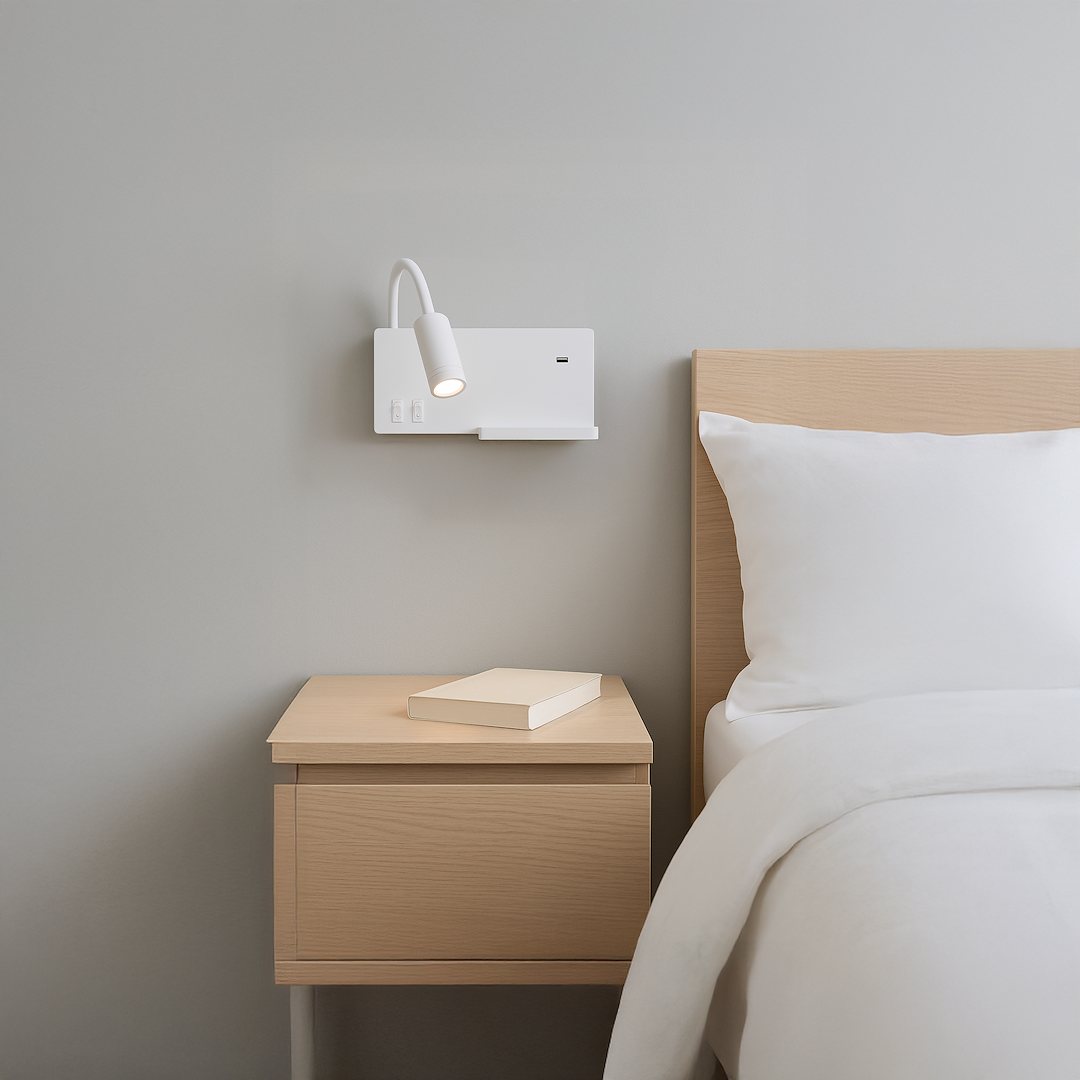 Aplica LED Shelf White Premium Reglabil cu Port USB si Suport