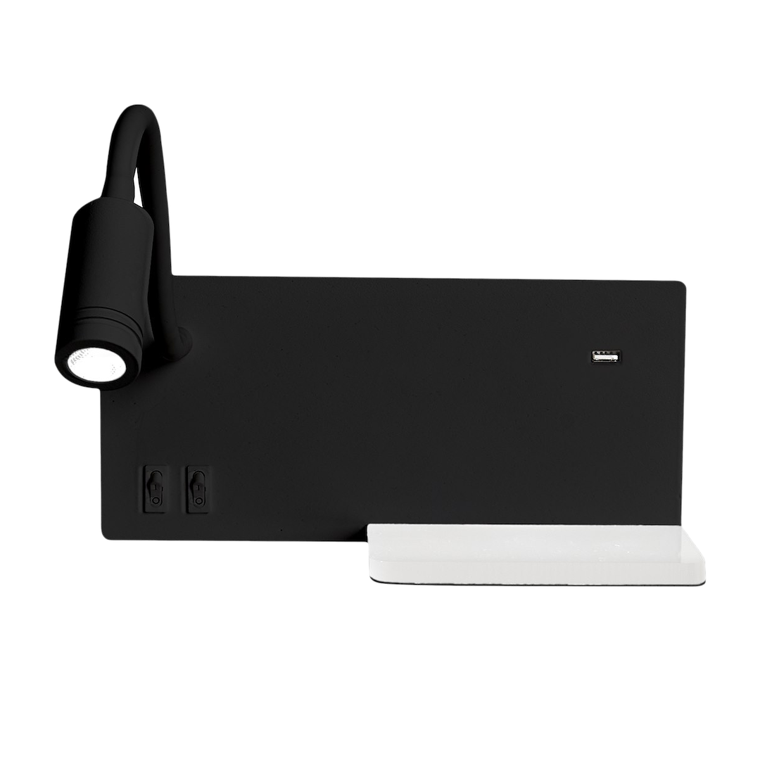 Aplica LED Shelf Black Premium Reglabil cu Port USB si Suport