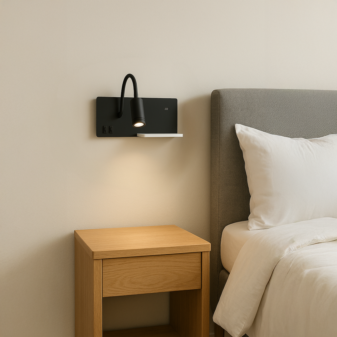 Aplica LED Shelf Black Premium Reglabil cu Port USB si Suport