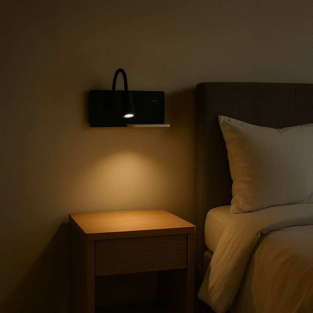 Aplica LED Shelf Black Premium Reglabil cu Port USB si Suport
