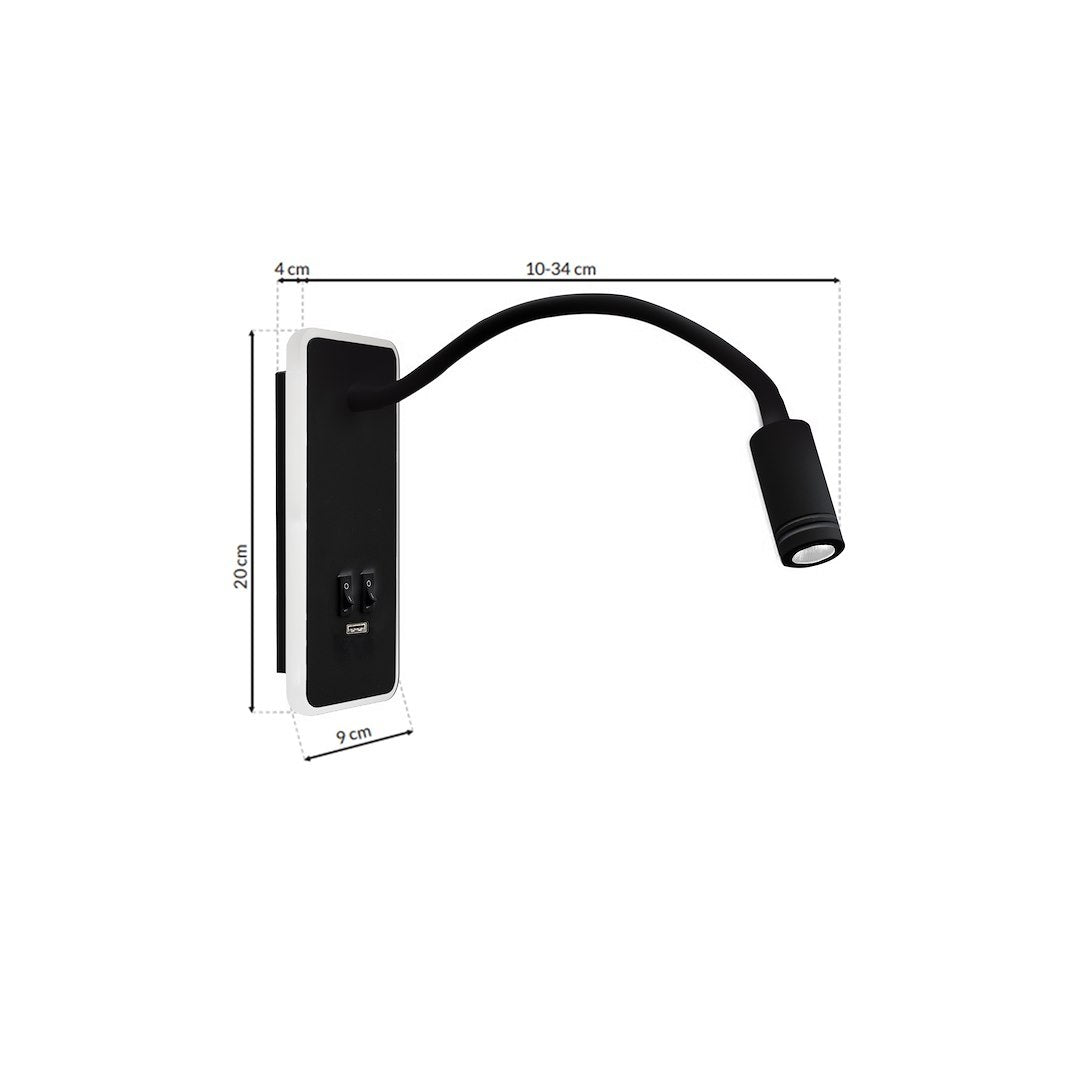 Aplica LED Base Black Premium Reglabil cu Port USB 20 x 9 CM