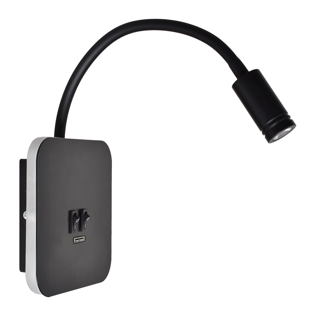 Aplica LED Base Black Premium Reglabil cu Port USB 14 x 14 CM