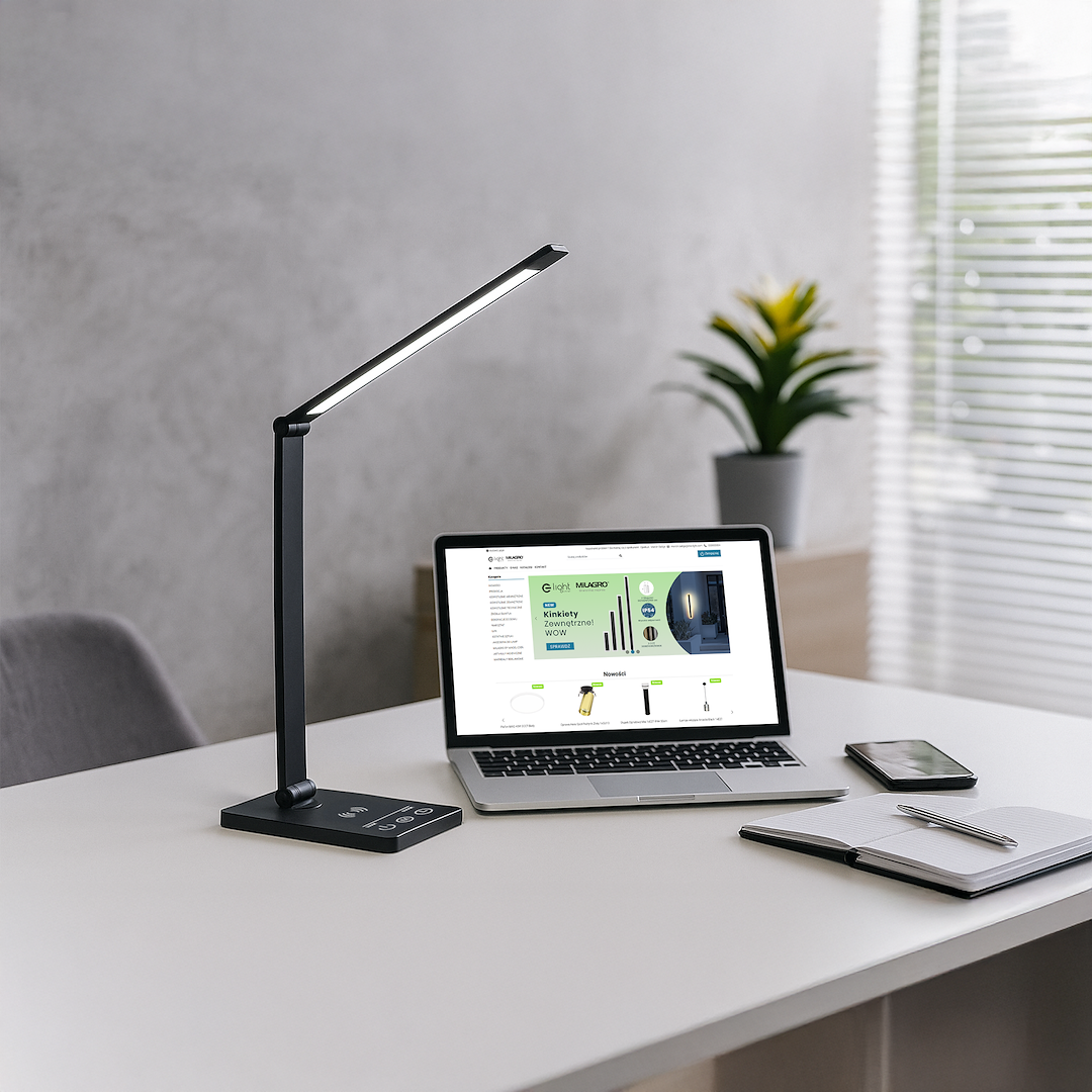 Lampa LED Birou Vario Black Premium cu Incarcare Wireless