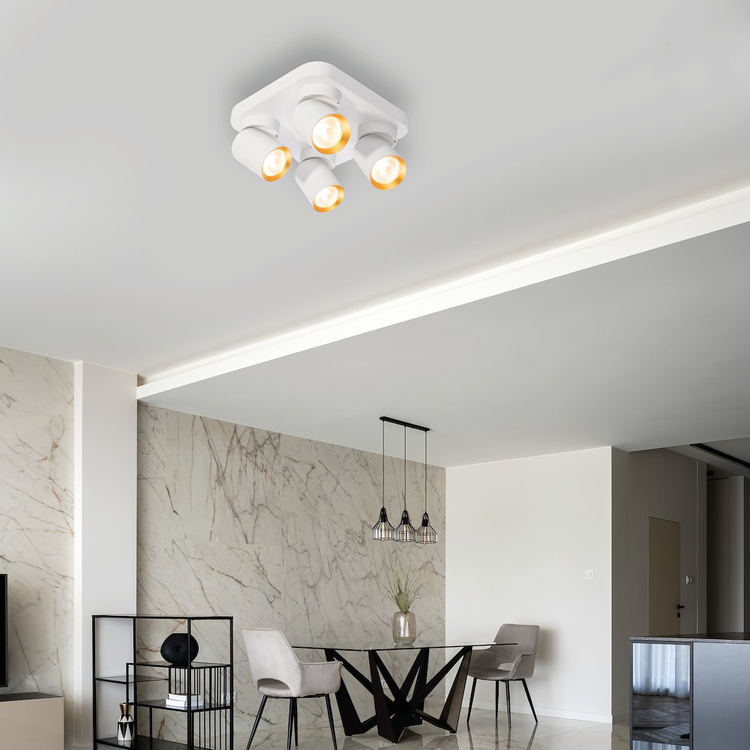 Lustra Andy Premium White & Gold cu 4 Spoturi Reglabile