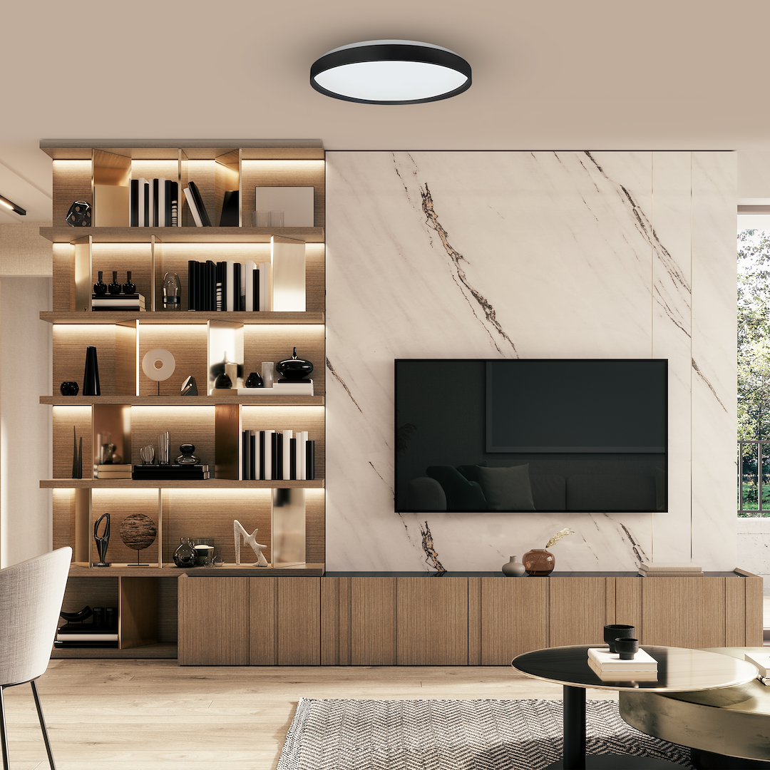 Plafonieră RGB Ringo Rotunda Black Ø39CM Echivalent 350W Telecomanda