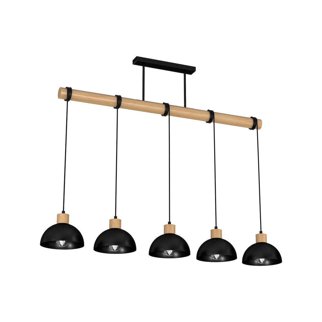 Lustra Suspendata Vintage Erik Black & Wood Premium 5xE27