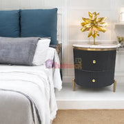 Noptiera Cu 2 Sertare Luxury Line Blat Din Marmura Tiffany Neagra Nightstand