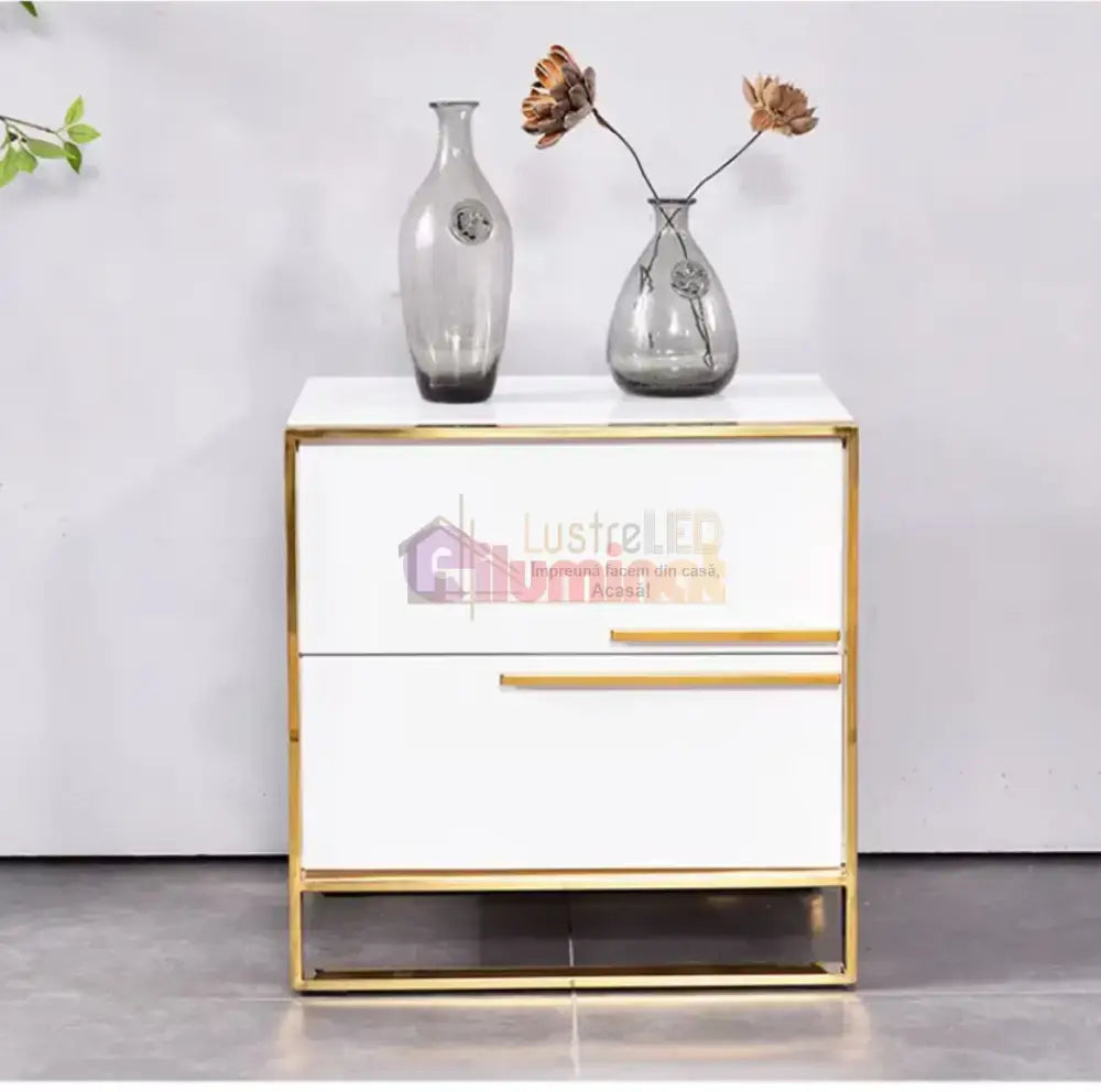 Noptiera Cu 2 Sertare Luxury Line Simplicity Alba Nightstand