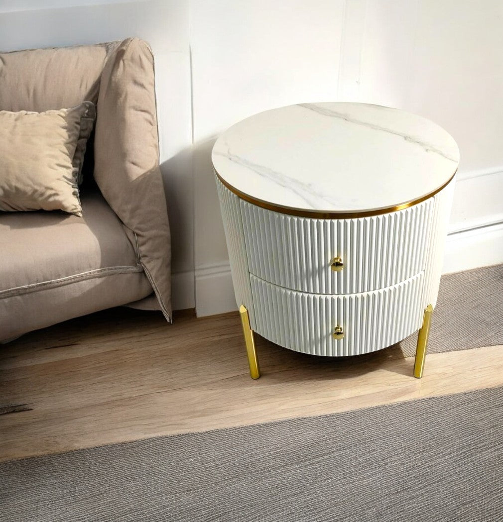 Noptiera cu 2 Sertare Luxury Line cu Blat din Marmura Tiffany Alba