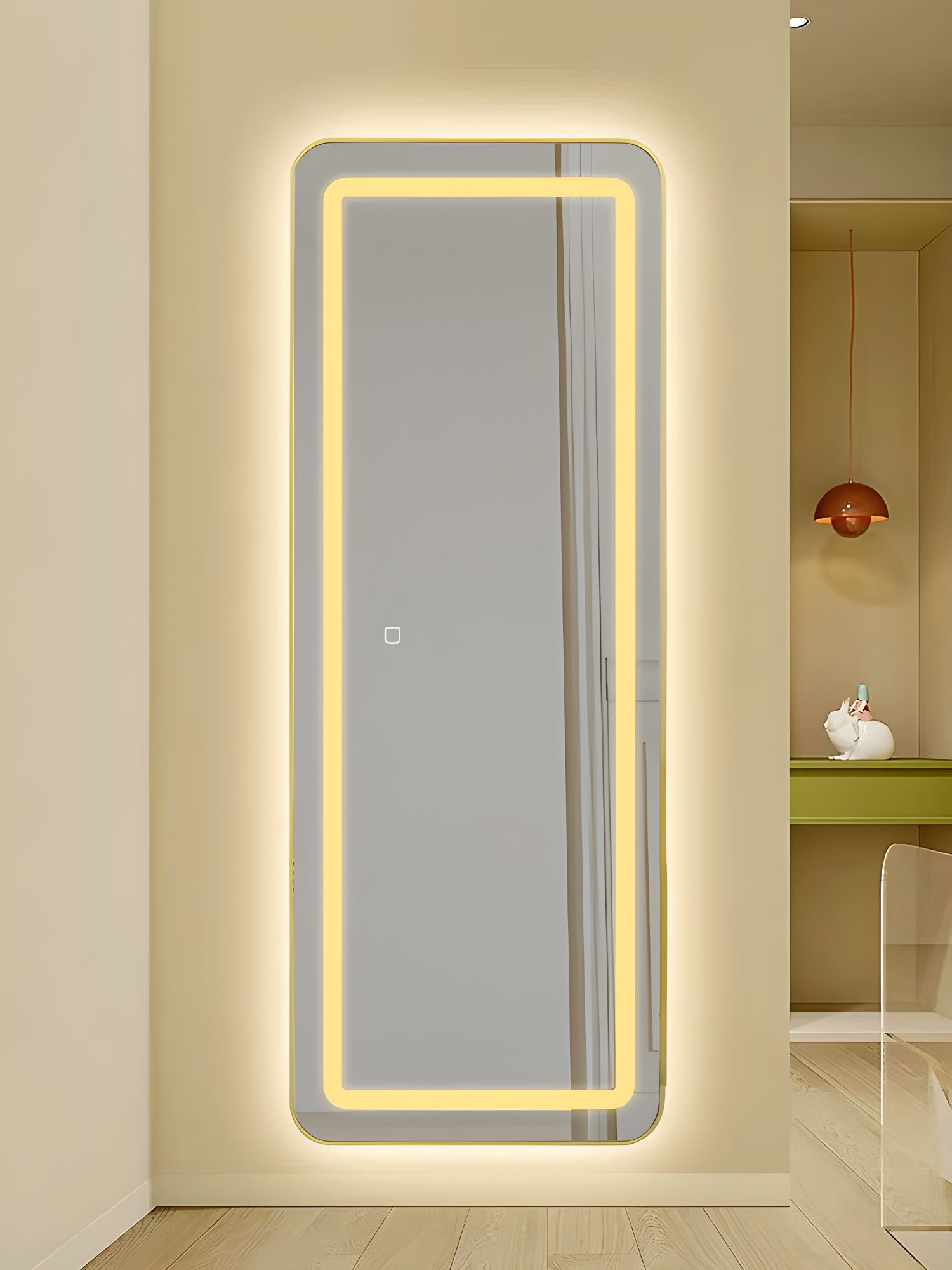 Oglinda LED cu Touch 50x160cm Floor Standing Gold Obtuse Angles