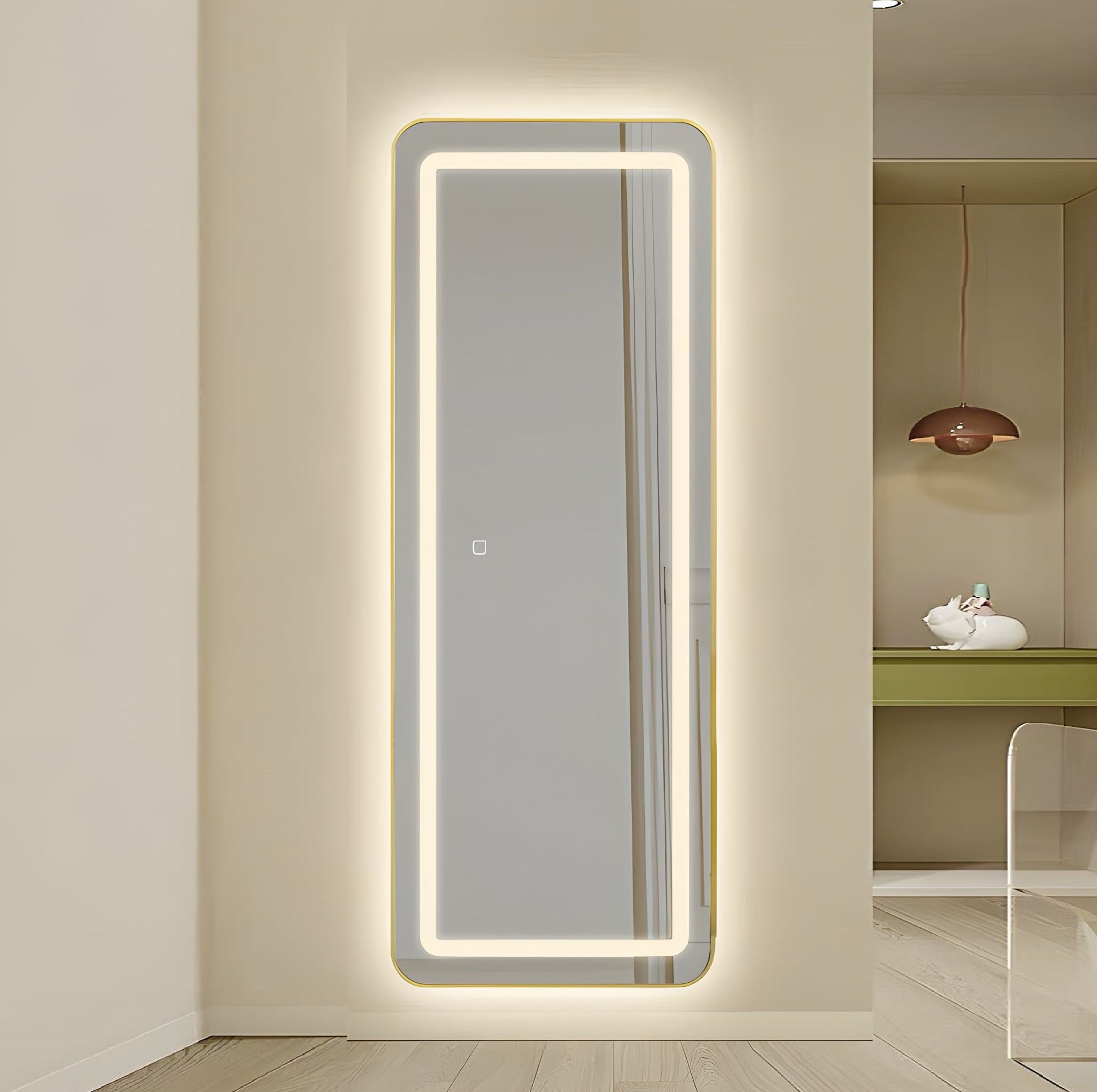 Oglinda LED cu Touch 50x160cm Floor Standing Gold Obtuse Angles