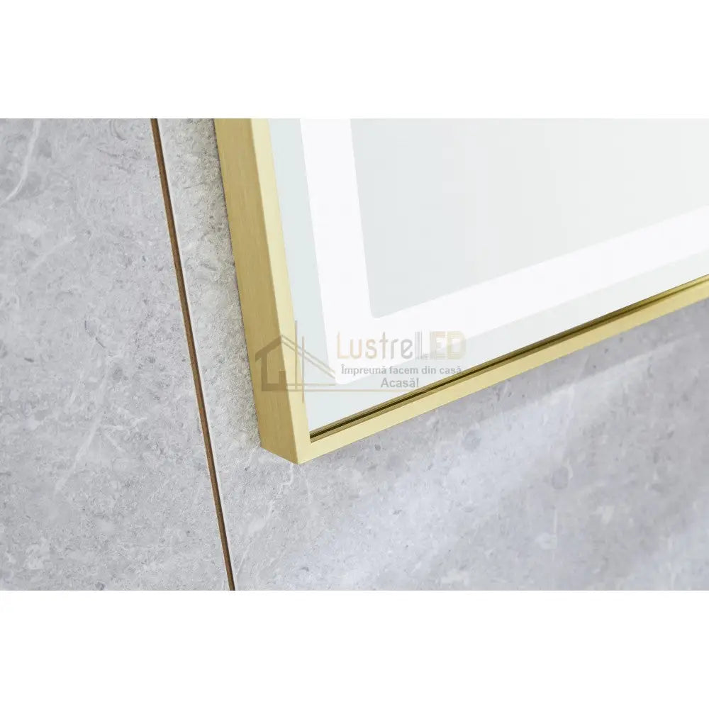 Oglinda Led 100X65Cm Cu Rama Aurie Functie Dezaburire Touch Si Ceas J21