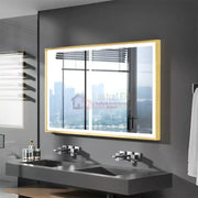 Oglinda Led 100X65Cm Cu Rama Aurie Functie Dezaburire Touch Si Ceas J21 Mirror