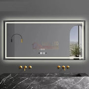 Oglinda Led 100X65Cm Cu Rama Neagra Functie Touch Senzor De Miscare Si Ceas J31 Mirror