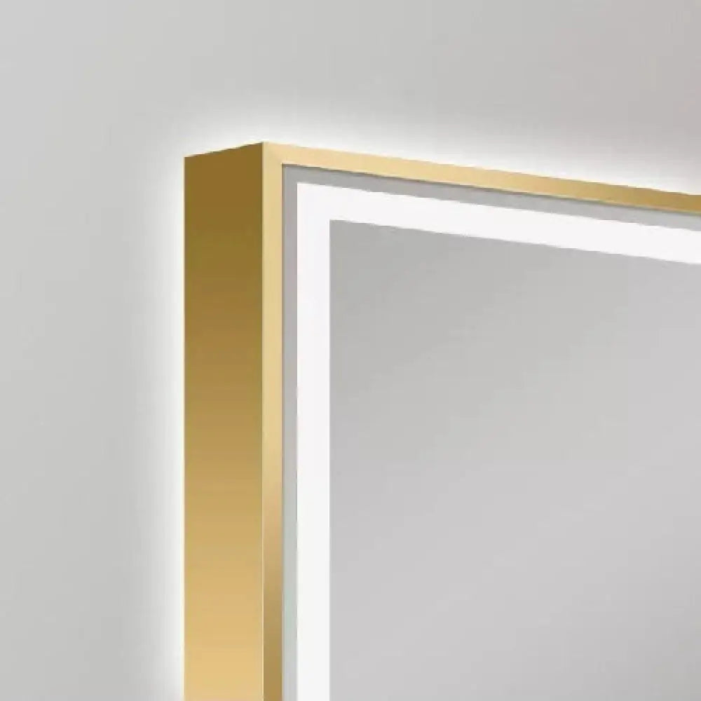 Oglinda Led 100X80Cm Cu Rama Aurie Functie Dezaburire Touch Si Ceas J44