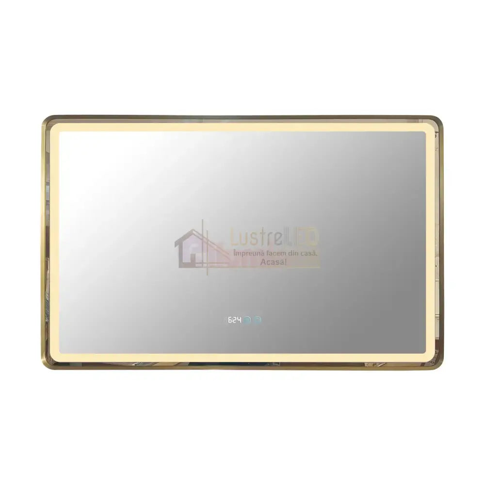 Oglinda Led 110X70Cm Rama Aurie Dezaburire Ceas Temperatura Touch Si 3 Lumini Od058/Gd Mirror