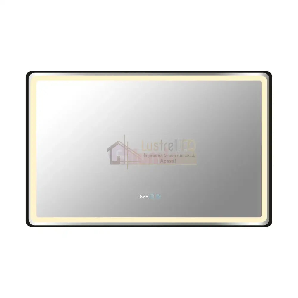Oglinda Led 110X70Cm Rama Neagra Dezaburire Ceas Temperatura Touch Si 3 Lumini Od058/Bk Mirror