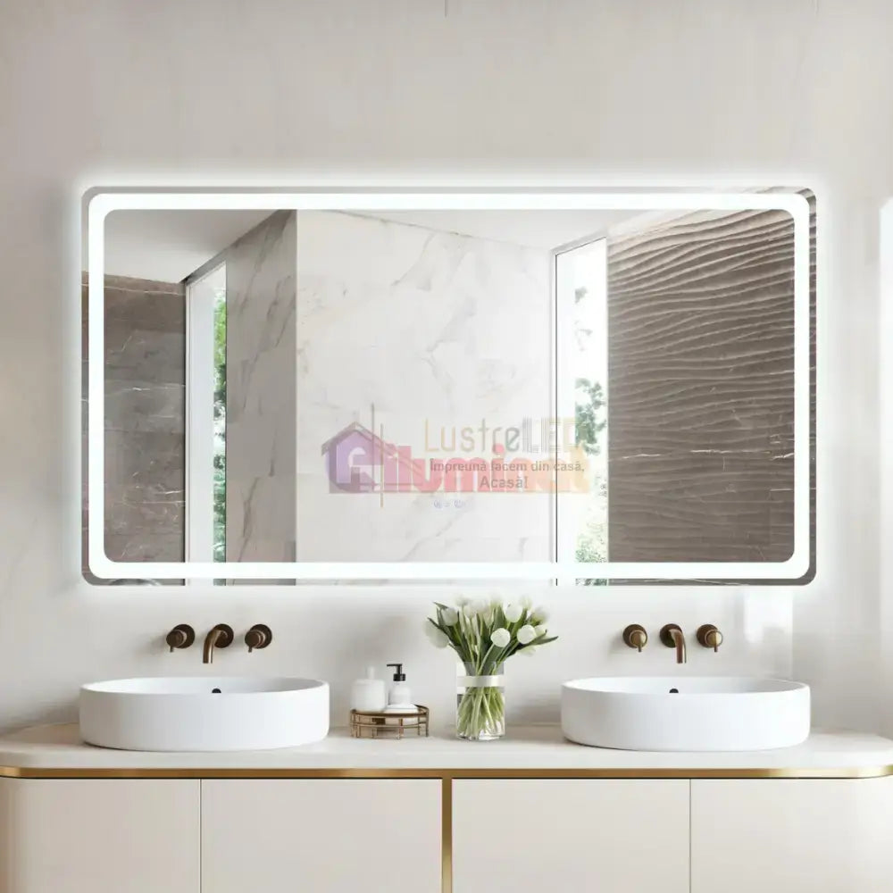 Oglinda LED 150x80CM cu Senzor Radar, 3 Lumini, Touch, Dezaburire, Ceas, Termometru lustreled.ro