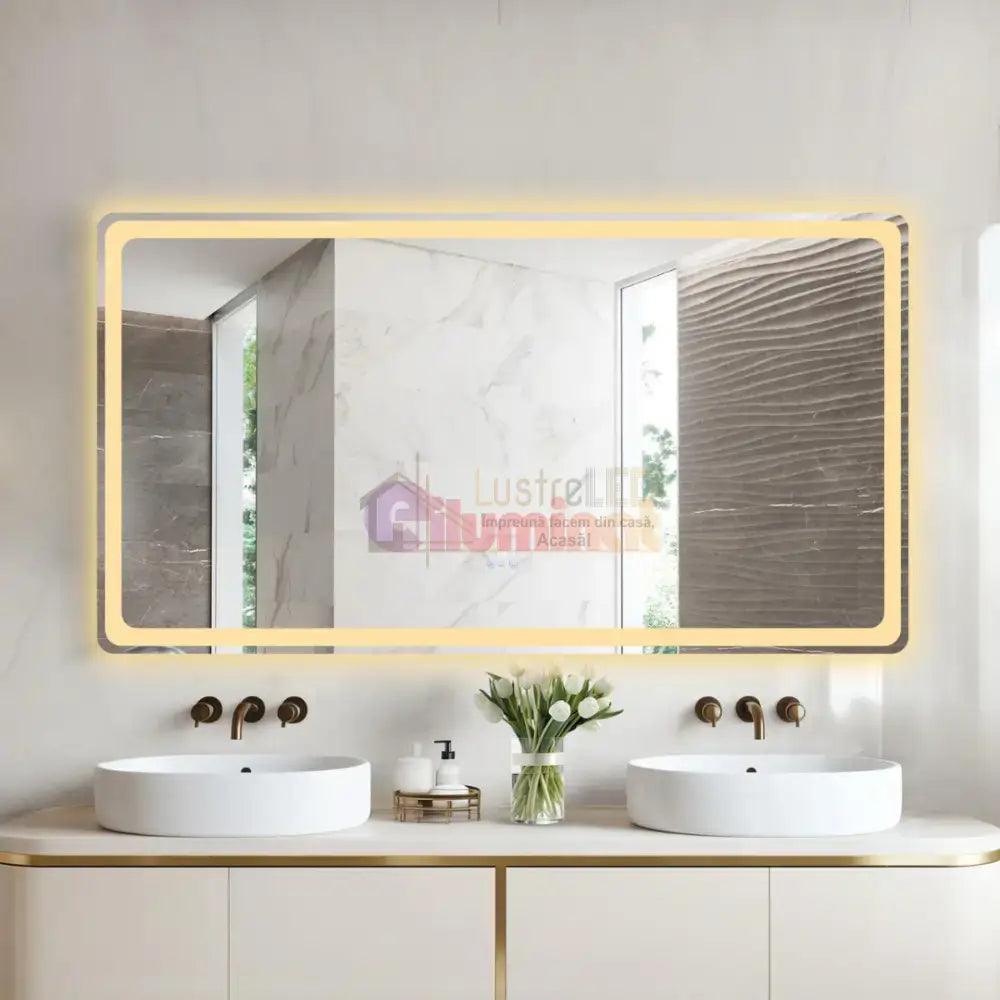 Oglinda LED 150x80CM cu Senzor Radar, 3 Lumini, Touch, Dezaburire, Ceas, Termometru lustreled.ro