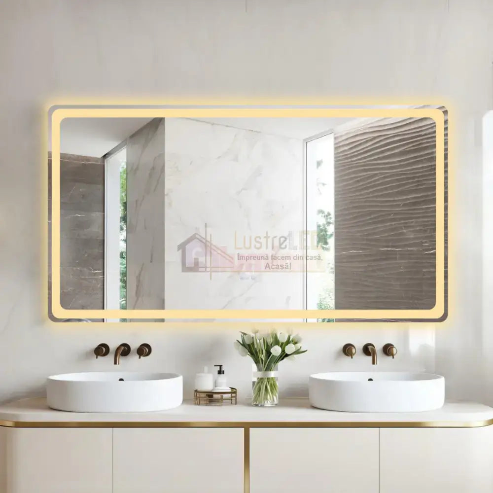 Oglinda LED 150x80CM cu Senzor Radar 3 Lumini Touch Dezaburire Ceas Termometru ARGINTIE / 150x80CM LED MIRROR