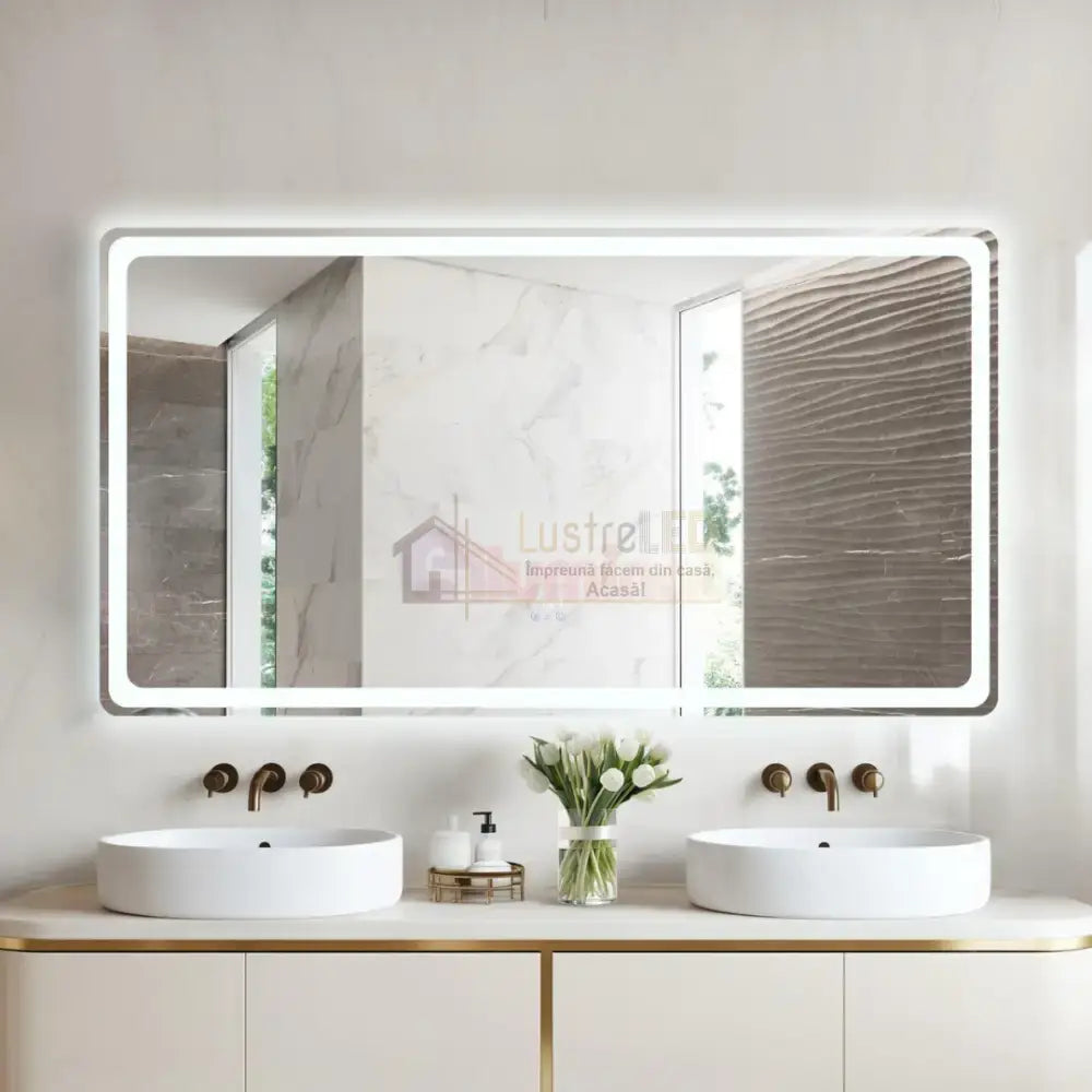 Oglinda LED 150x80CM cu Senzor Radar 3 Lumini Touch Dezaburire Ceas Termometru ARGINTIE / 150x80CM LED MIRROR