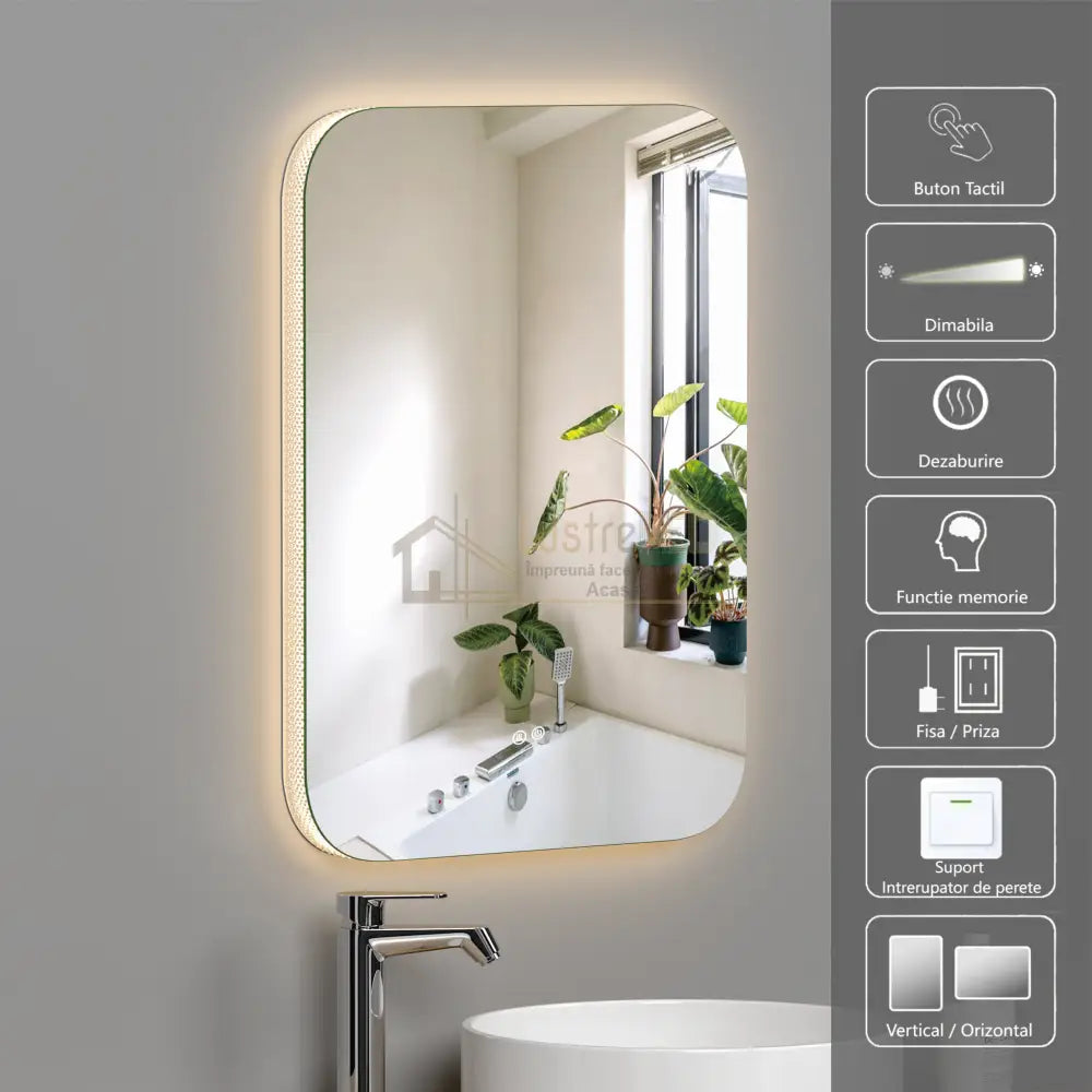 Oglinda Led 50X70Cm 3 Lumini Dezaburire Si Touch Od038 Led Mirror