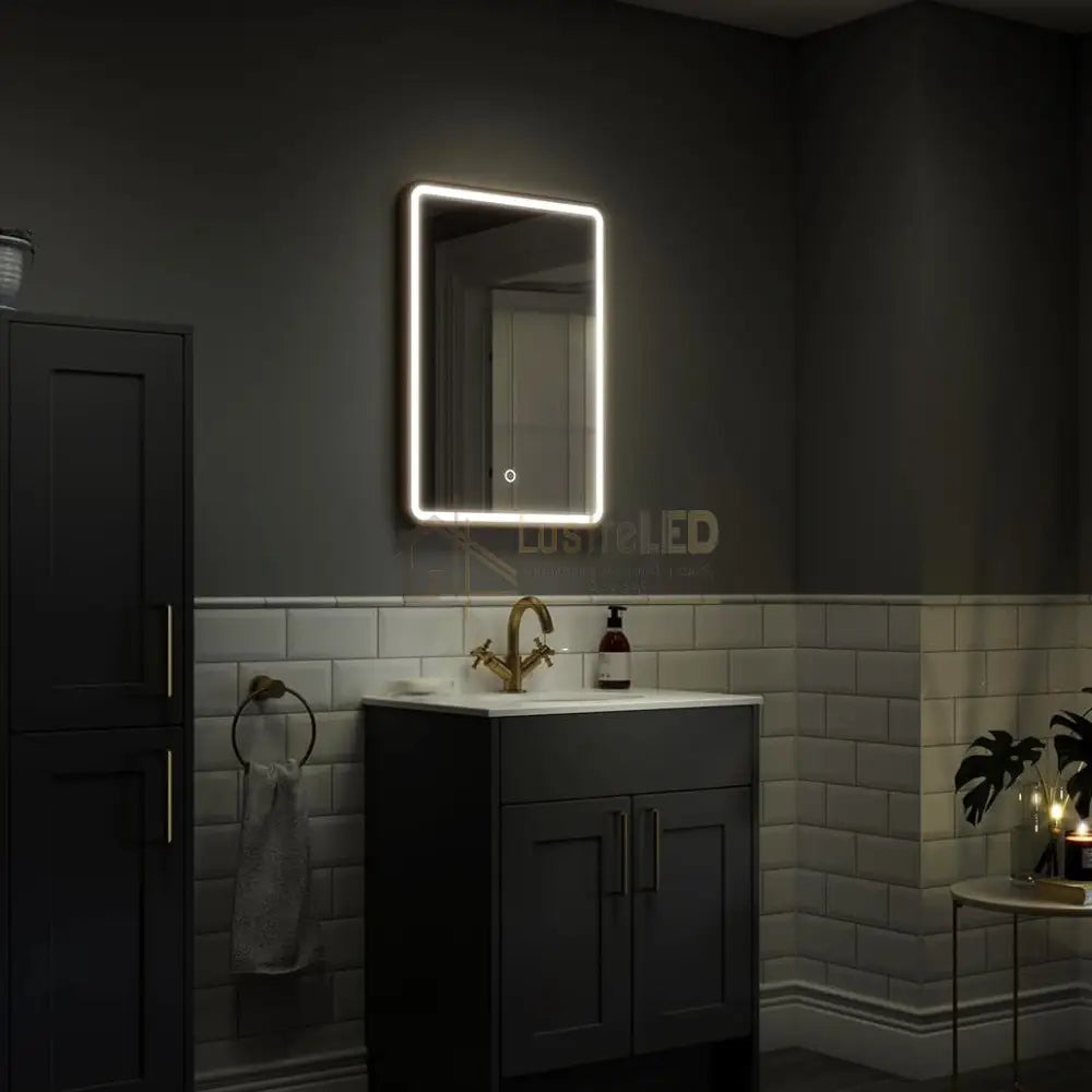 Oglinda Led 50X70Cm Rama Aurie Cu Dezaburire Si Touch J35Cp Led Mirror