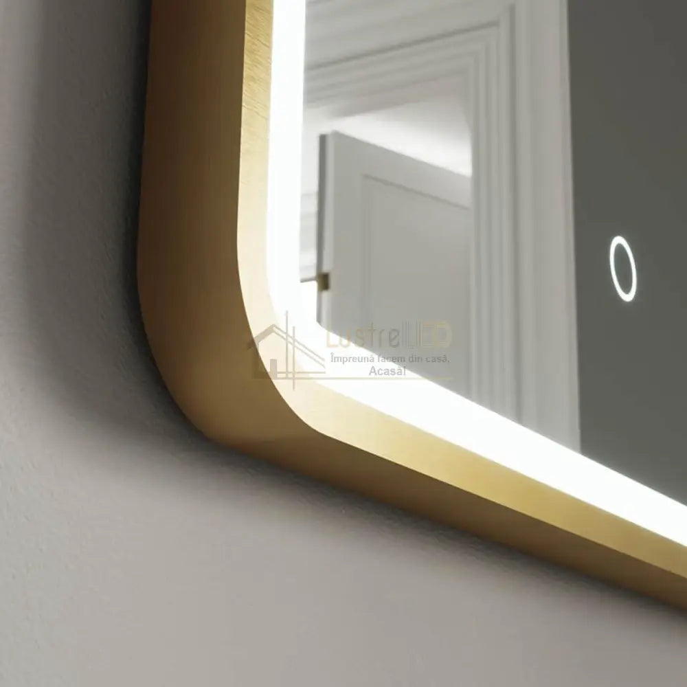 Oglinda Led 50X70Cm Rama Aurie Cu Dezaburire Si Touch J35Cp Led Mirror