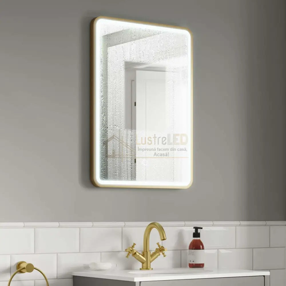 Oglinda Led 50X70Cm Rama Aurie Cu Dezaburire Si Touch J35Cp Led Mirror