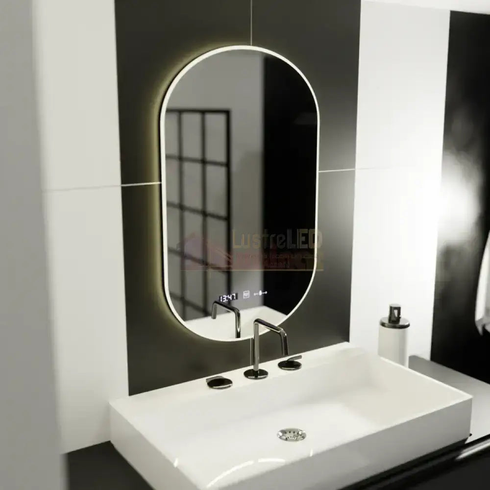Oglinda LED 50x80cm Ovala Senzor 3 Lumini Ceas Dezaburire si Touch FRAMELESS / 50X80CM LED MIRROR