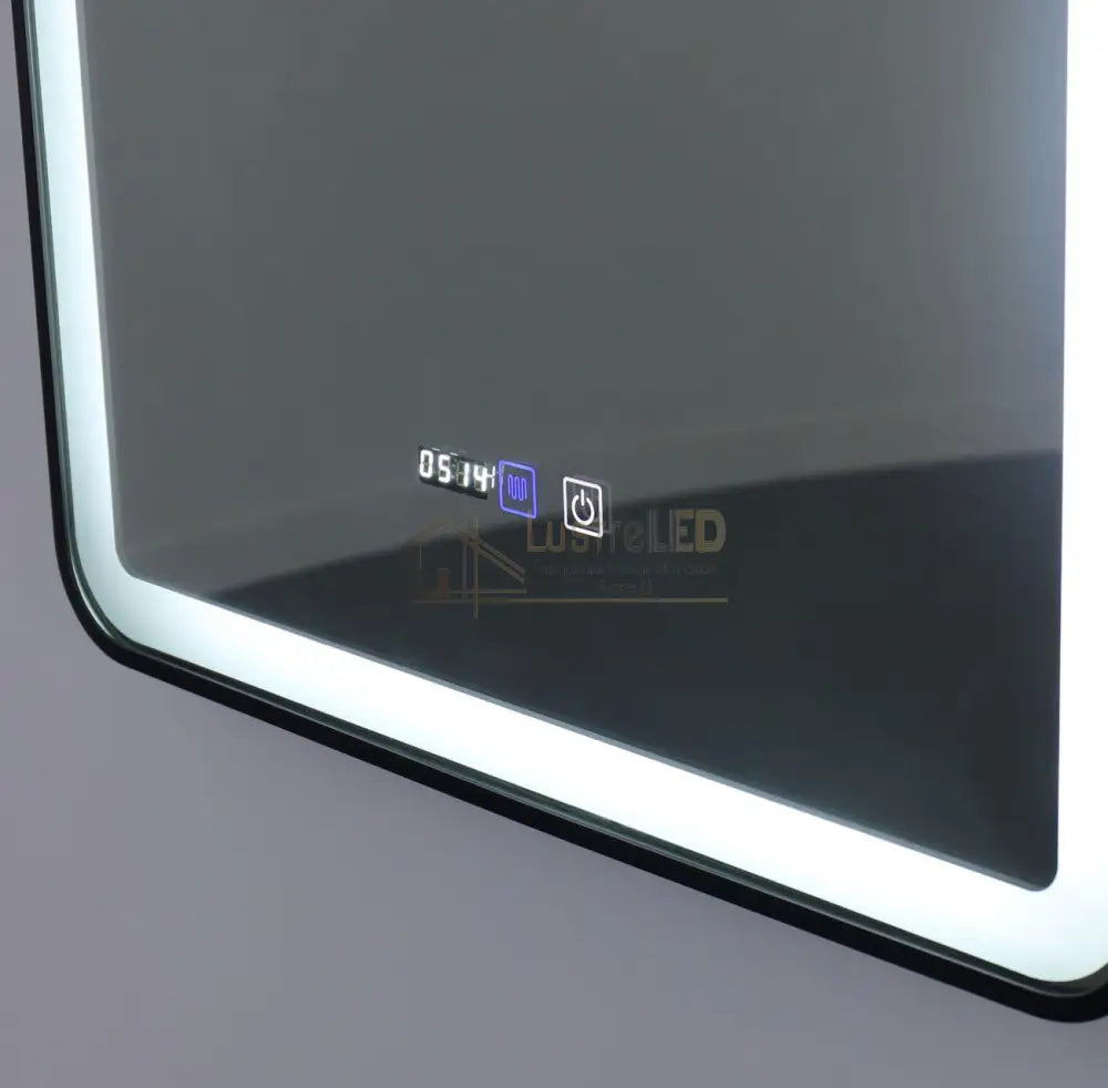 Oglinda Led 60X100Cm Cu Rama Neagra Functie Dezaburire Touch Si Ceas J38 Led Mirror