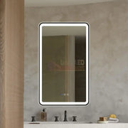Oglinda Led 60X100Cm Cu Rama Neagra Functie Dezaburire Touch Si Ceas J38 Mirror