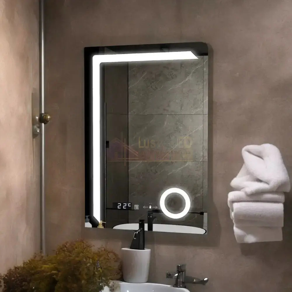 Oglinda Led 60X80Cm Lupa Senzor 3 Lumini Dezaburire Si Ceas W07 Mirror