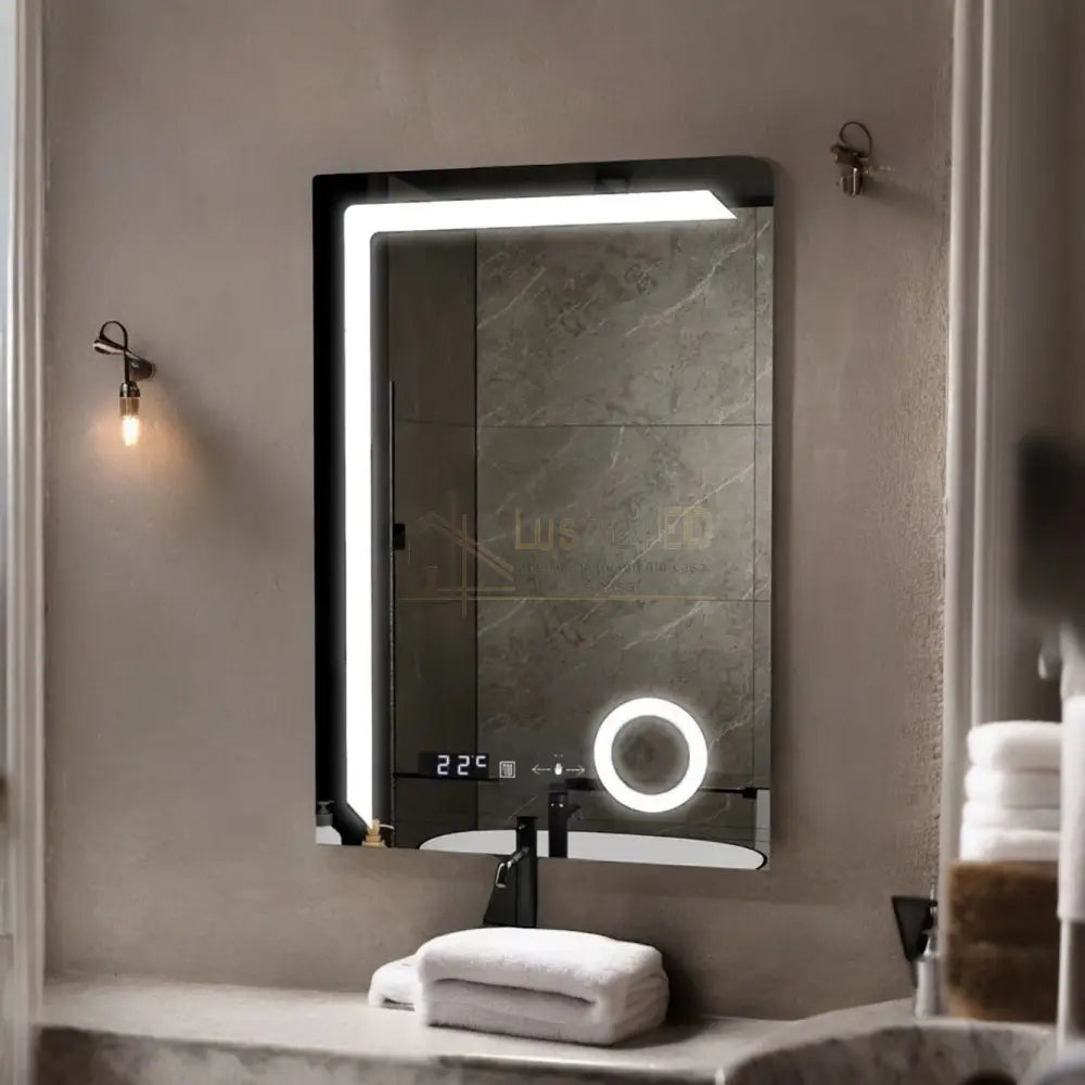 Oglinda Led 60X80Cm Lupa Senzor 3 Lumini Dezaburire Si Ceas W07 Led Mirror
