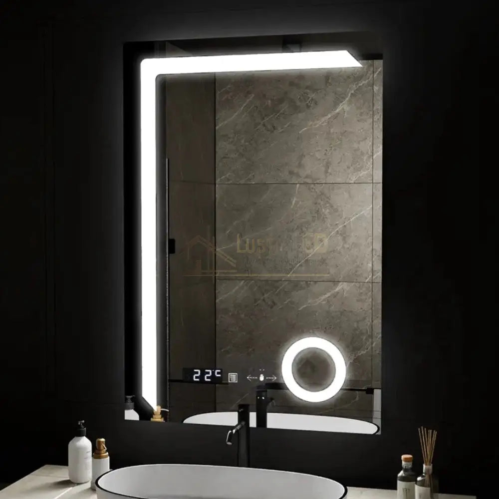 Oglinda Led 60X80Cm Lupa Senzor 3 Lumini Dezaburire Si Ceas W07 Led Mirror
