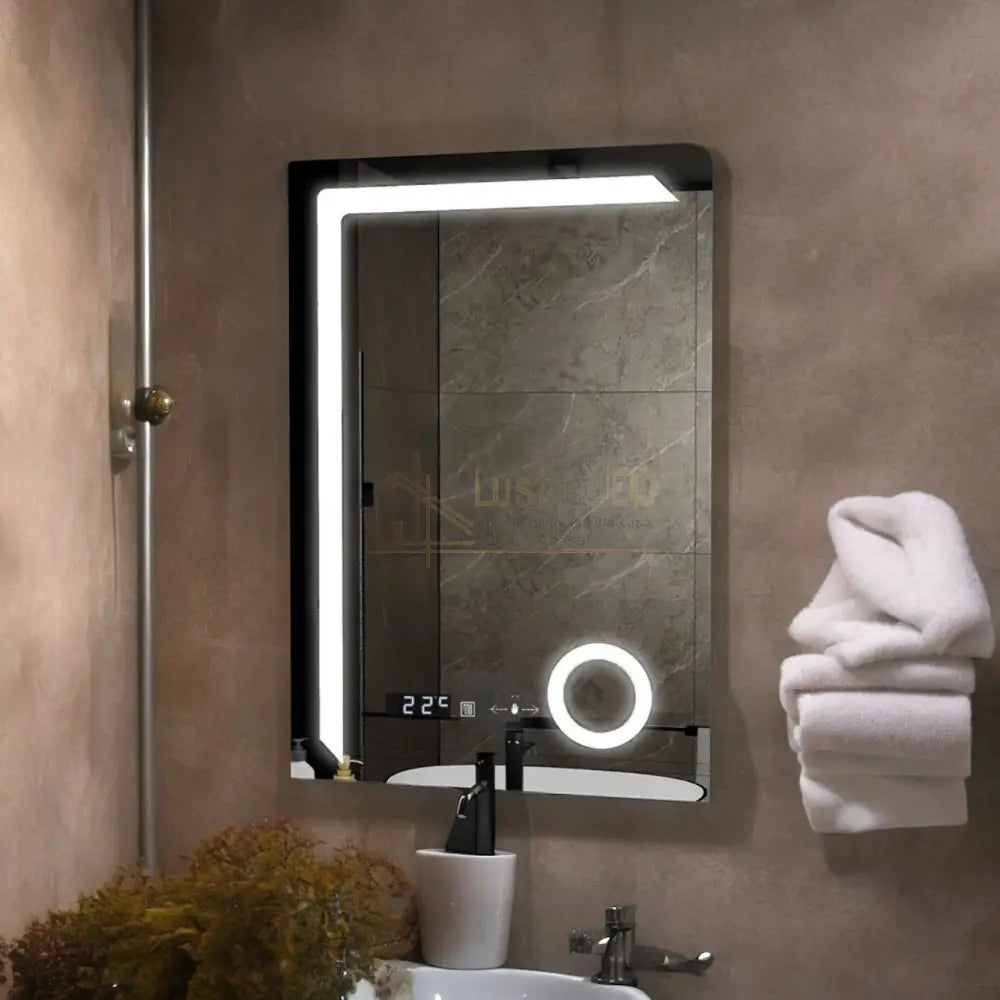 Oglinda Led 60X80Cm Lupa Senzor 3 Lumini Dezaburire Si Ceas W07 Led Mirror