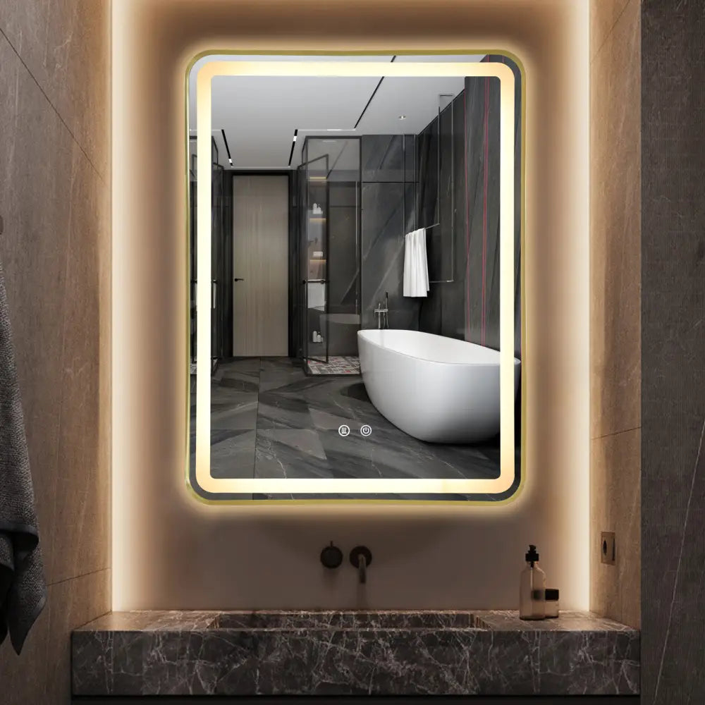 Oglinda Led 60X80Cm Rama Aurie 3 Lumini Dezaburire Si Touch Od039/Gd Led Mirror