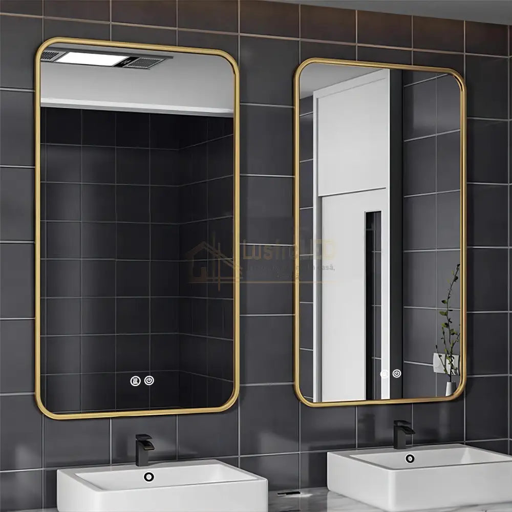 Oglinda Led 60X80Cm Rama Aurie 3 Lumini Dezaburire Si Touch Od041/Gd Led Mirror