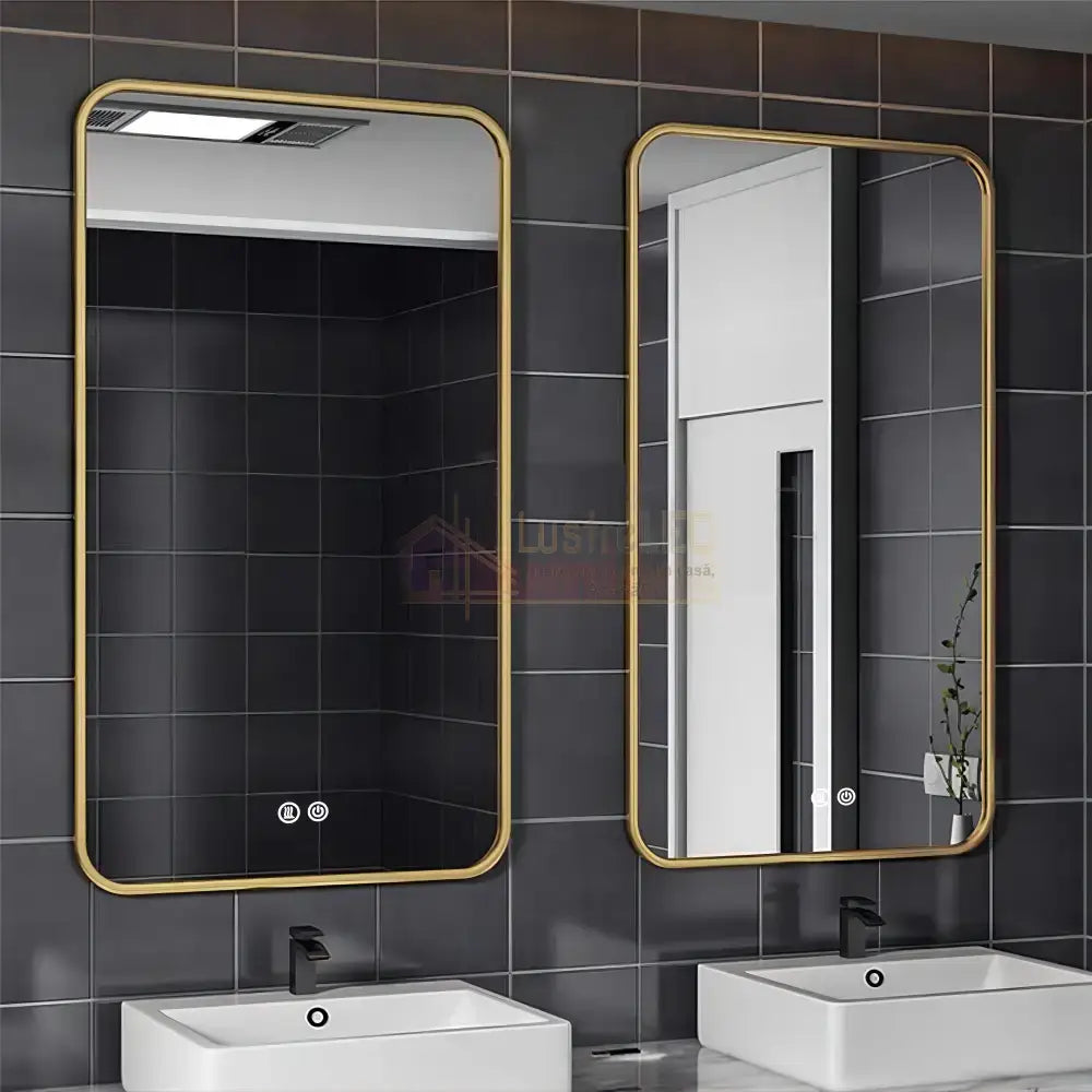Oglinda Led 60X80Cm Rama Aurie 3 Lumini Dezaburire Si Touch Od041/Gd Mirror