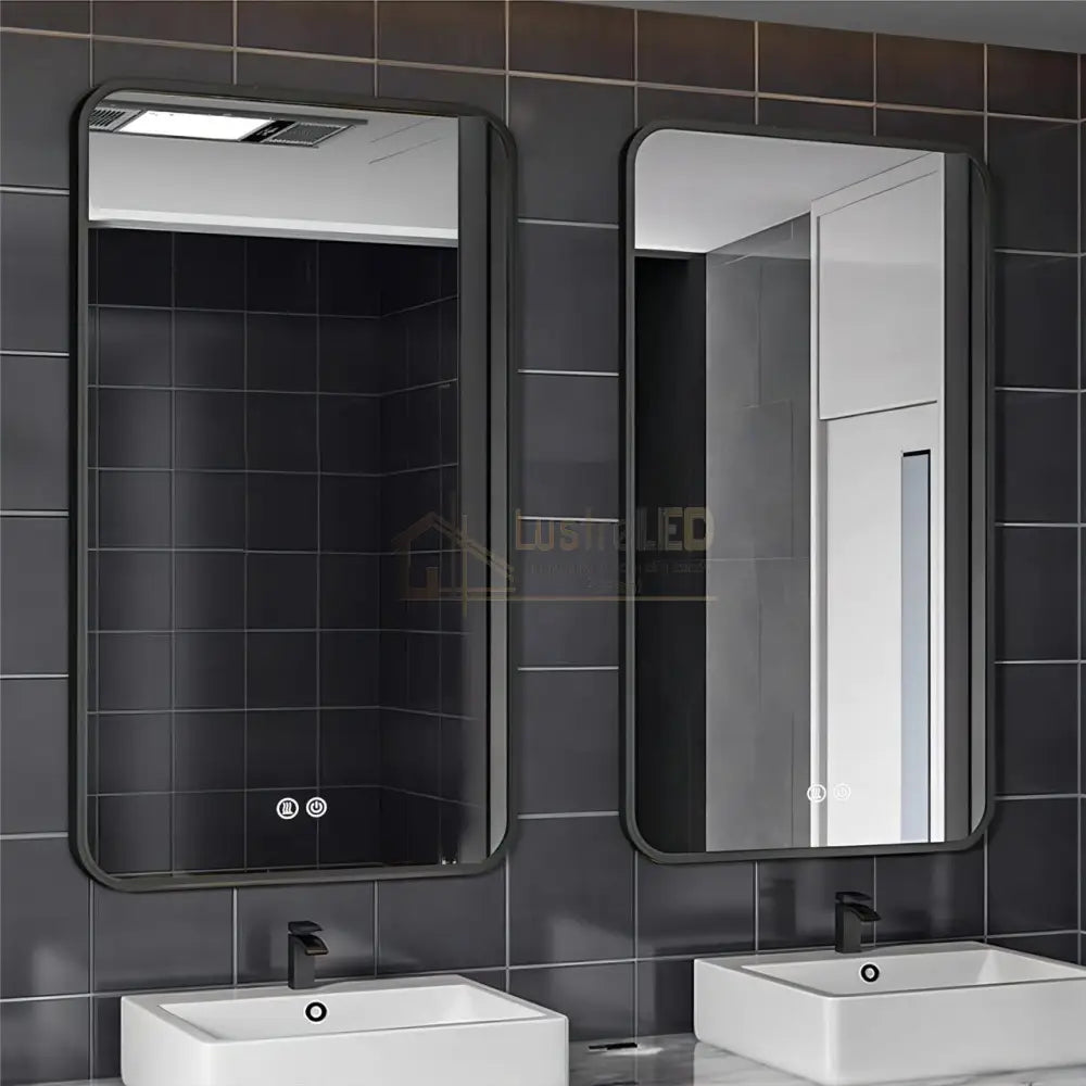 Oglinda Led 60X80Cm Rama Neagra 3 Lumini Dezaburire Si Touch Od041/Bk Led Mirror