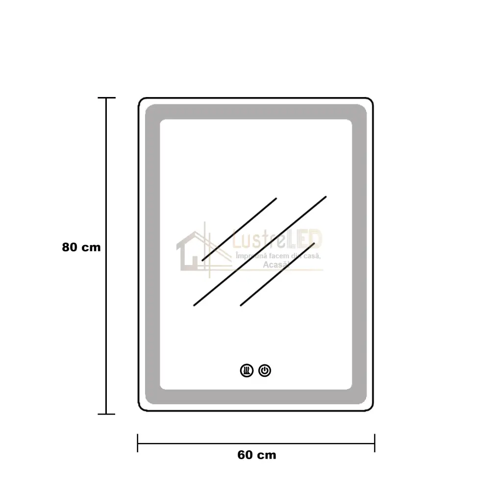 Oglinda Led 60X80Cm Rama Neagra 3 Lumini Dezaburire Si Touch Od041/Bk Led Mirror